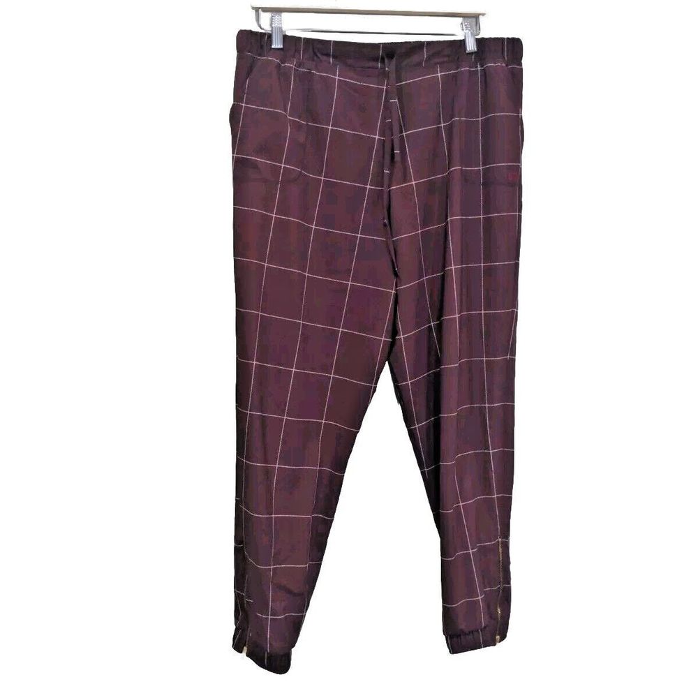 Albion Womens Jetsetters Ankle Zip Joggers Size XXL Maroon Windowpane Pull On